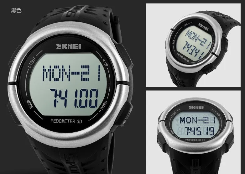 SKMEI 1058 심박수 모니터 시계 시계 소수기 스포츠 LED 남성 여성을위한 시계 50m 방수 디지털 시계 스포츠 칼로리 카운터 301m