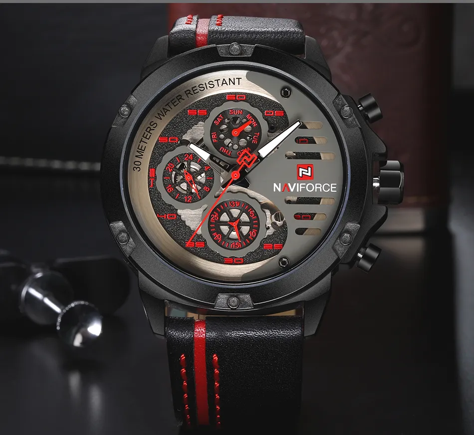 NAVIFORCE Mens Watches Top Brand Luxury Waterproof 24 hour Date Quartz Watch Man Leather Sport Wrist Watch Men Waterproof Clock243h