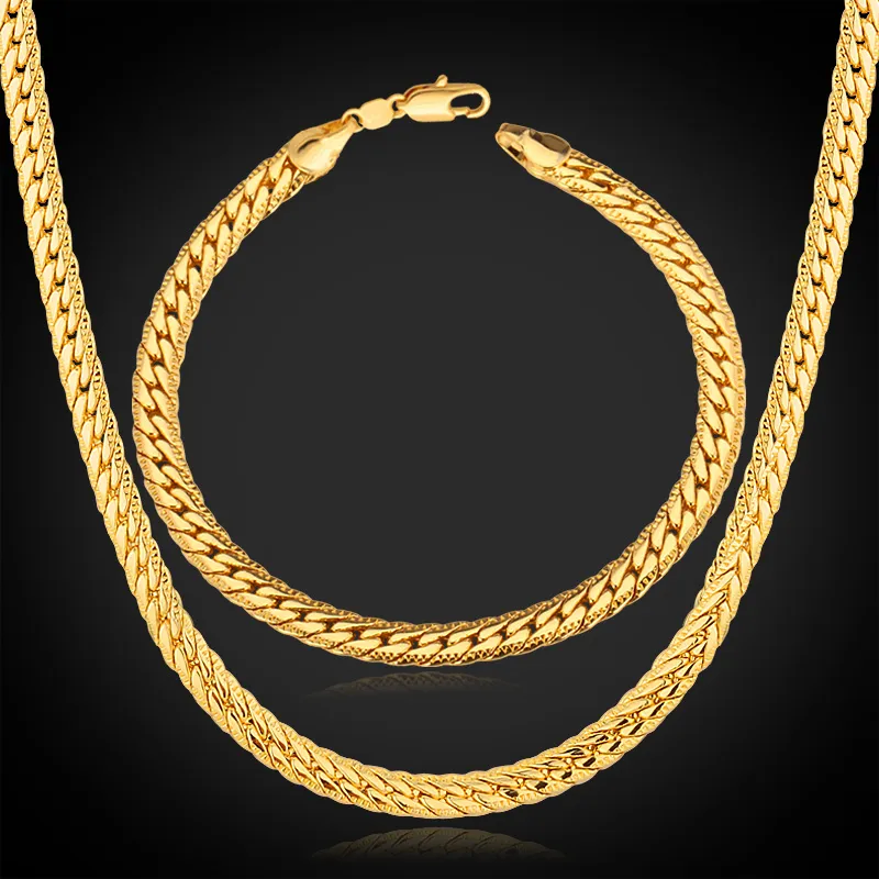 18quot32quot Men Gold Chain 18K Real Gold Plated Wheat Chain Necklace Bracelet Hip Hop Jewelry Set1070667185y