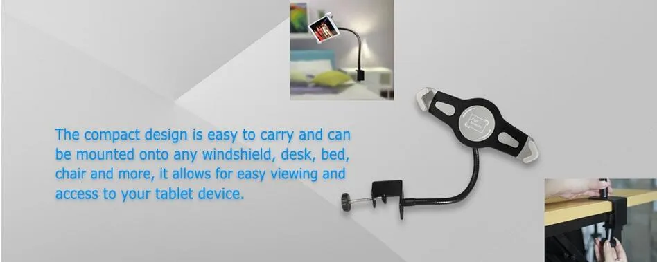 Gooseneck Flexible Long Arm Seat Desk Bolt Clamp Mount Bracket Holder with 360 Degrees Easy-Adjust For Ipad Tablet PC