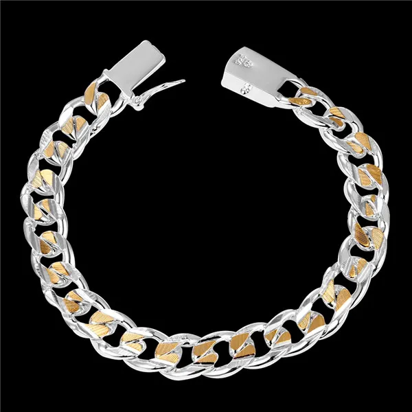 Bracelet dichroïque en argent 925 pour hommes, cadeau, boucle carrée latérale de 10M, CH091, plaque en argent sterling, maillon de chaîne 250V