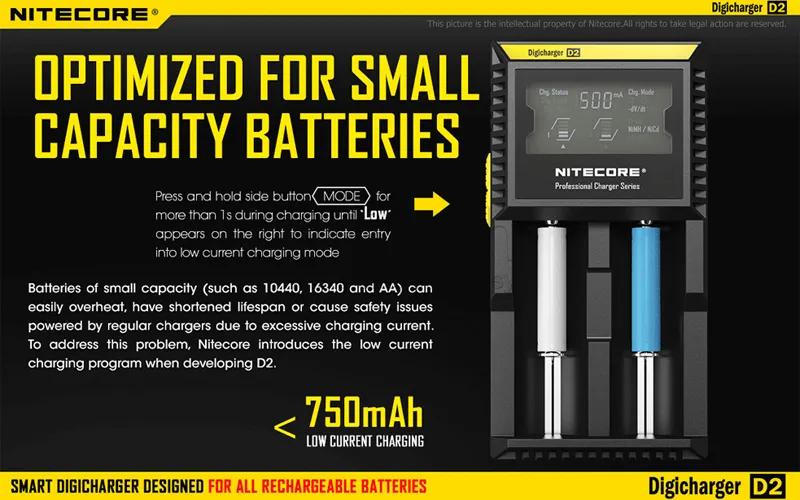 Nitecore Digital  D2 Battery  2 18650 18350 18500 Battery  Genuine Nitecore D2 Battery 