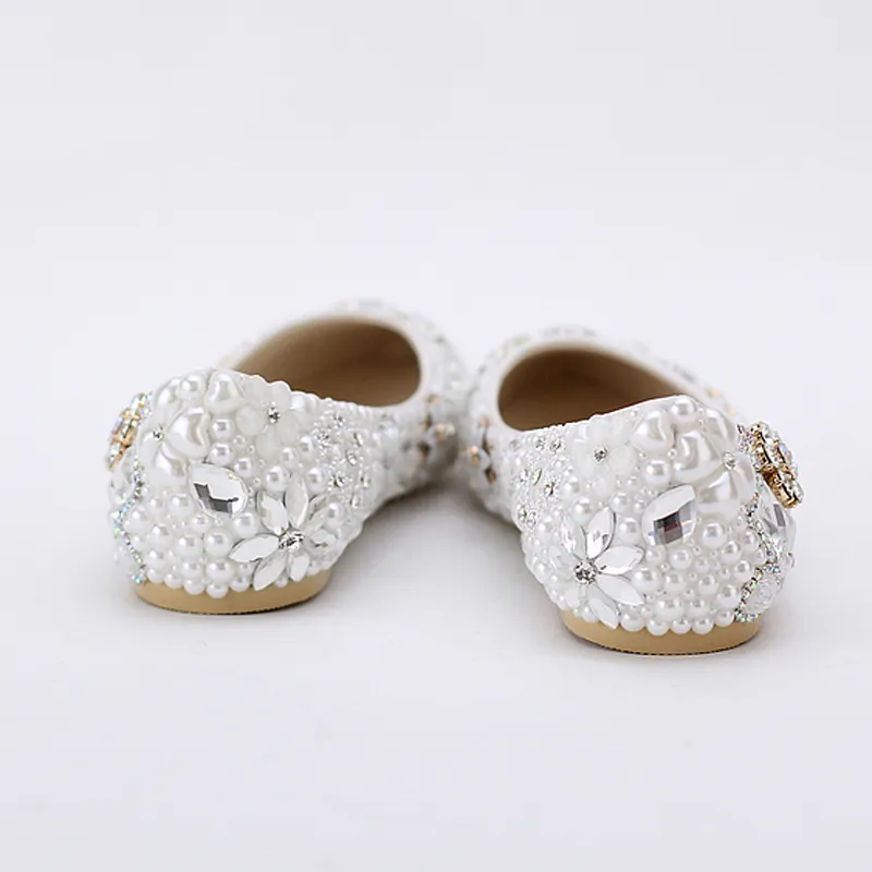 Bellissime scarpe da sposa con tacco piatto e perle bianche, comode scarpe da sposa in cristallo, scarpe personalizzate la madre della sposa, taglie forti 42 43233S