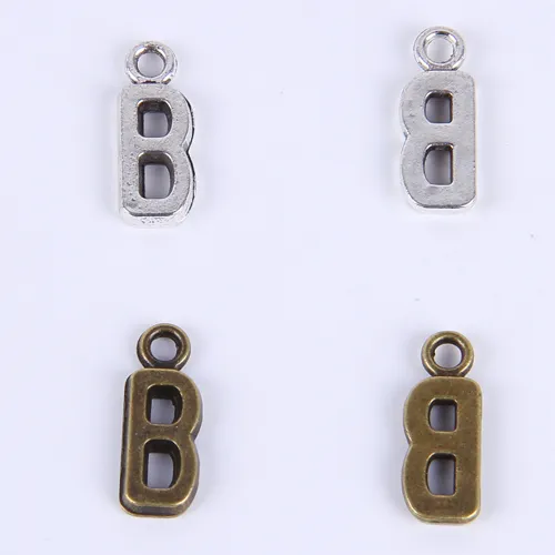 2015New mode antique argent cuivre plaqué alliage de métal vente A-Z Alphabet lettre B charmes flottants 1000 pièces # 02x264g