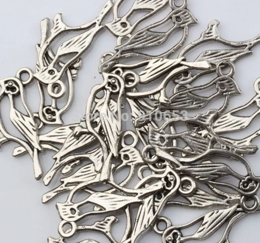 150 pçs liga oco pássaro encantos pingentes para fazer jóias brincos colar e pulseira 17x10mm prata antiga 244r