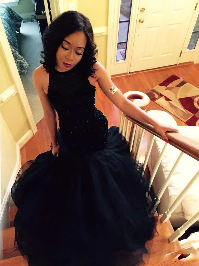 Luxury Beaded Lace Prom Dresses Jewel Sleeveless Black Plus Size Evening Gowns Floor Length Mermaid Formal Dress