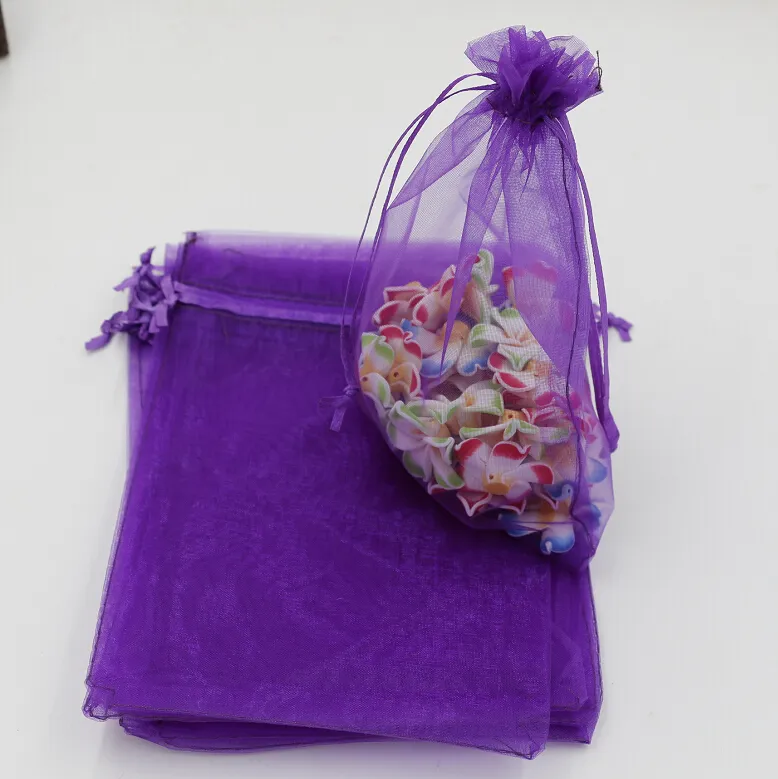 Purple ile Purple Drawstring organze takı çantaları 7x9cm vb.