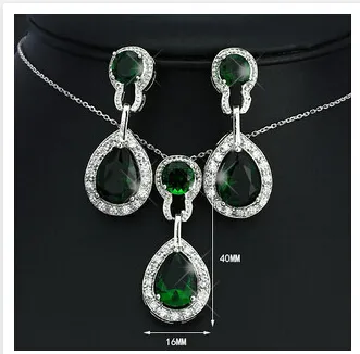 Accessories green color Wedding Jewelry Sets for Women Bridal Silver Gold Plated Crystal Vintage Jewelry Set