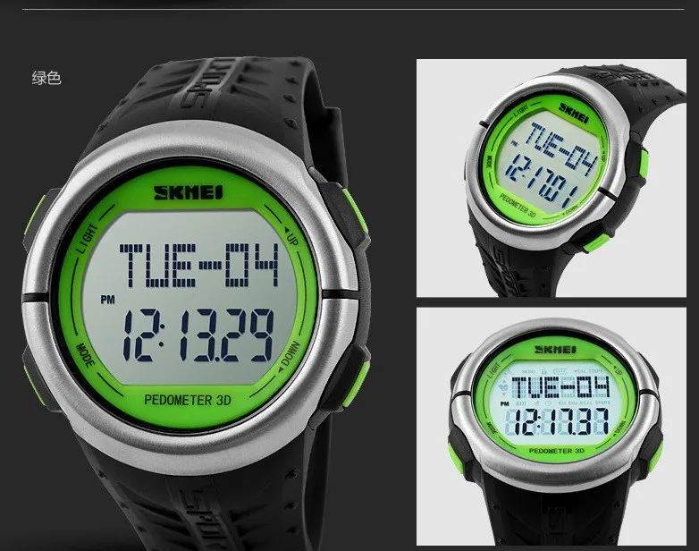 Skmei 1058 معدل ضربات القلب مراقبة ساعة الجعة الرياضية LED WATTSES للرجال نساء 50M Wathproof Digital Watch Sports Counter 239D