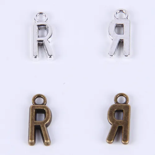2015Nova moda antiga prata cobre banhado a liga de metal vendendo A-Z alfabeto letra R encantos flutuantes 1000 peças lote #018x240P
