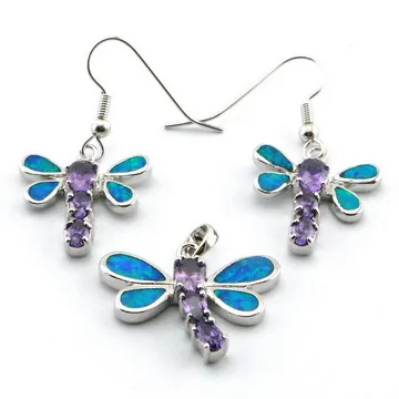 opal jewelry with cz stone;fashion pendant and earrings set Mexican fire opal butterfly designs