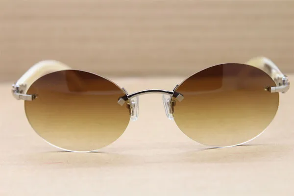 Gafas de sol redondas de cuerno de búfalo blanco Diseño unisex gafas de sol de media montura C Decoración Accesorios de moda Tamaño56-18-140 mm2354