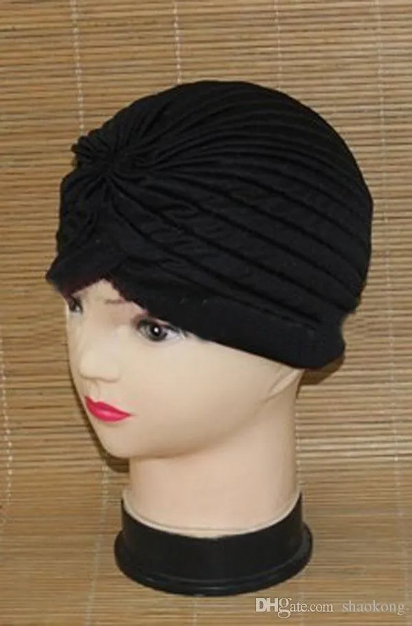 Turbante elástico para cabeça, bandana quimio bandana Hijab plissado boné indiano278S