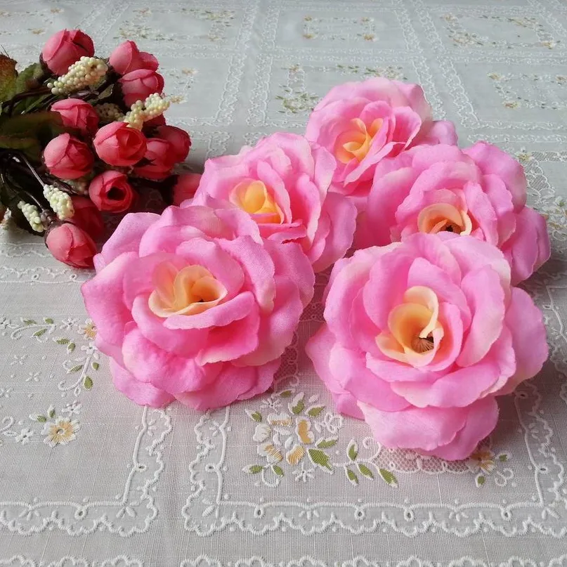 8 cm tkanina sztuczna różowa jedwabne kwiaty