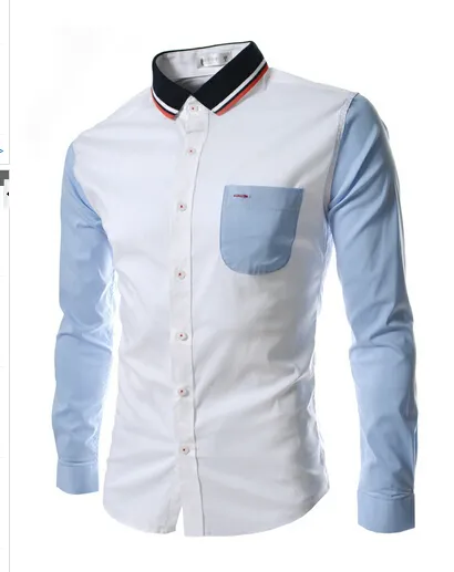 New Fashion Men's Slim Cotone Long Slip Split Joint Color Shirts Fit Abito elegante Camicia 2 Dimensione colore M-2XL CS32
