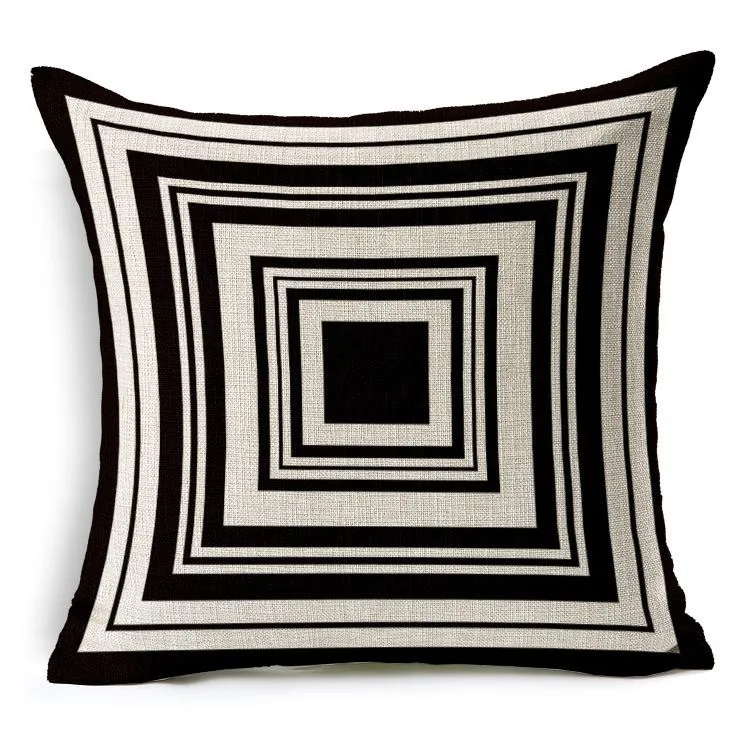 Housse de coussin moderne en coton et lin doux, taie d'oreiller Vintage, motif géométrique à rayures noires et blanches, Case294l