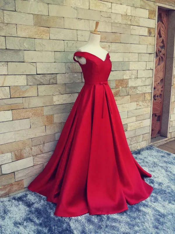 Exemple réel Custom Made Robes De Bal Rouge Foncé V Cou De L'épaule Longue Formelle Robes De Soirée Avec Sash Bow Pageant Porter