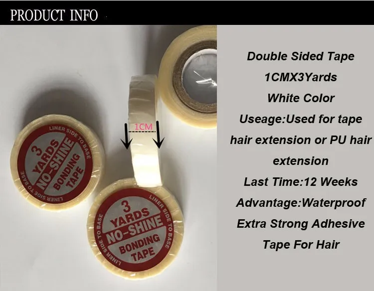 1 рулон 1 см * 3 ярда Super Hair Tape Двухсторонняя клейкая лента для наращивания волос Pu / парик шнурка / парик