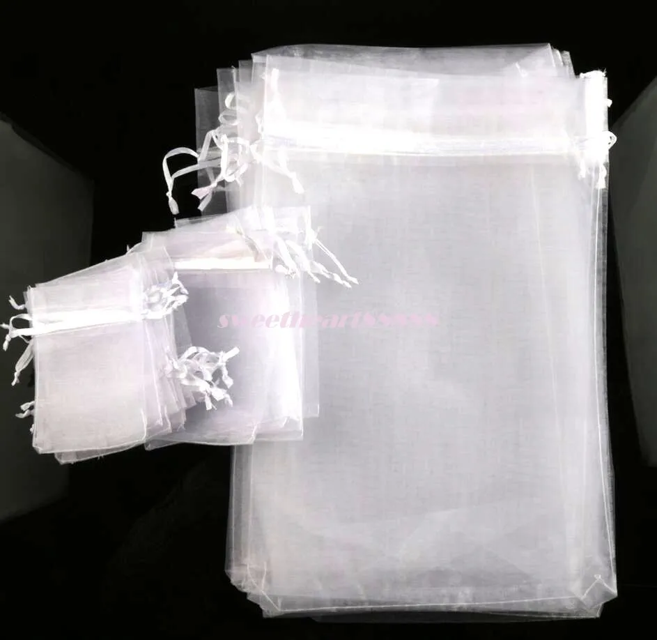 Sprzedaj 4 size Białe organza biżuterię torby na prezent na wesele Favors Kulki biżuterii 309D