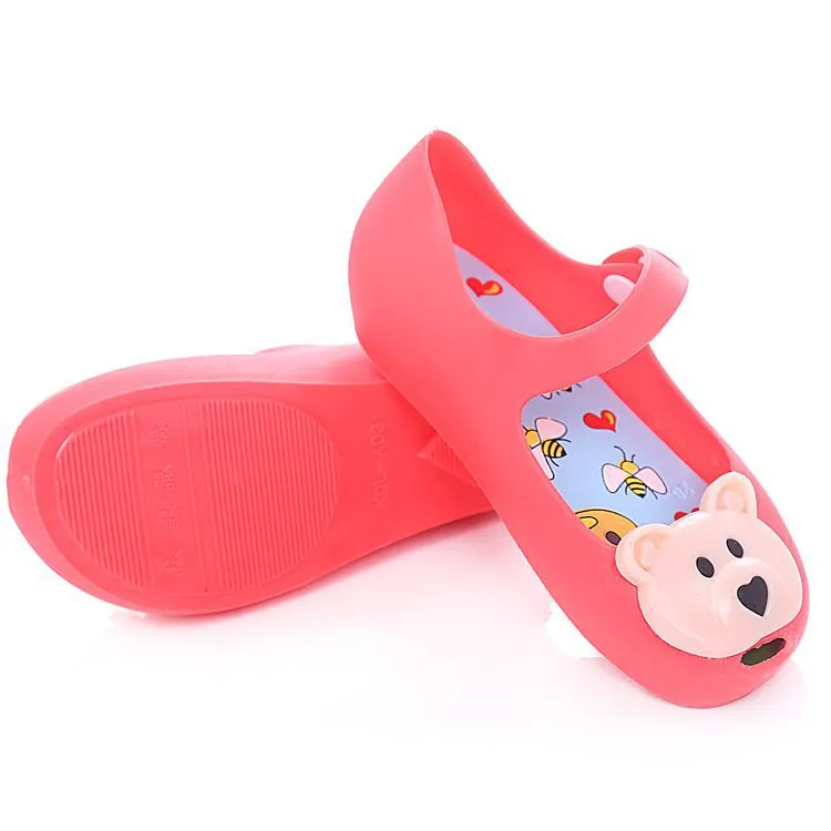 Summer Style Children Gril Shoes Sandalias de PVC Cartoon Bear Mini Melissa Hasp Zapatos de plástico Zapatos para niños
