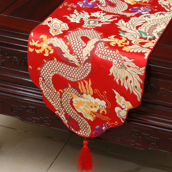 Утолщенная этническая скатерть Kirin в китайском стиле, шелковая парча высокой плотности, длинная скатерть, подушечки для обеденного стола, вечерние украшения дома2806