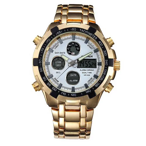 Moda Mens Esporte Relógio Led Ouro Big Face De Quartzo-Relógio Dos Homens À Prova D 'Água Relógio De Pulso Masculino Relógios Relógio relogio masculino