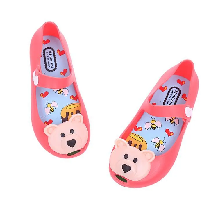 Verão Estilo Crianças Gril Sapatos Sandálias de PVC Urso Dos Desenhos Animados Mini Melissa Ferrolho Sapatos De Plástico Crianças Sapatos