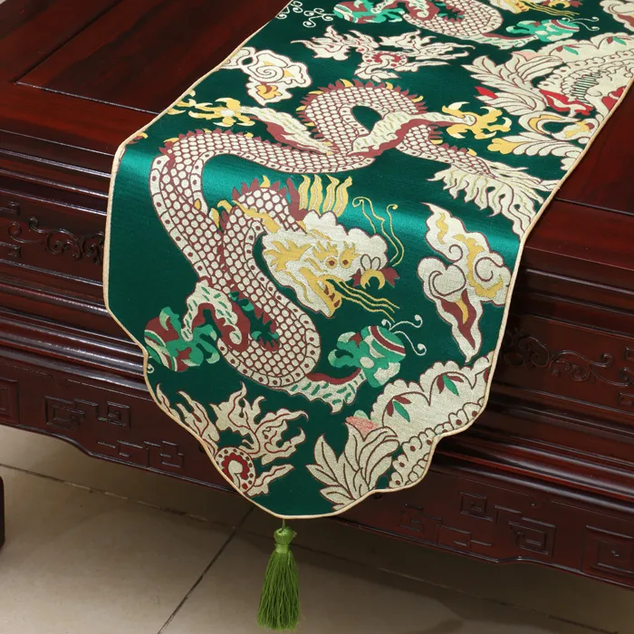 Dikker Etnische Kirin Tafelloper Chinese stijl Hoge dichtheid Zijdebrokaat Lange Tafelkleed Eettafel Pads Party Home Decoration2806