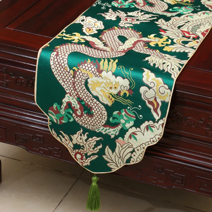 Утолщенная этническая скатерть Kirin в китайском стиле, шелковая парча высокой плотности, длинная скатерть, подушечки для обеденного стола, вечерние украшения дома2806