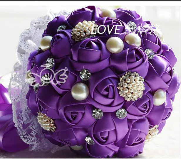 Bridal bouquets 2015 Bride holding flowers handmade ribbon pearl diamond flower bouquet ball European Korean simulation wedding decorations