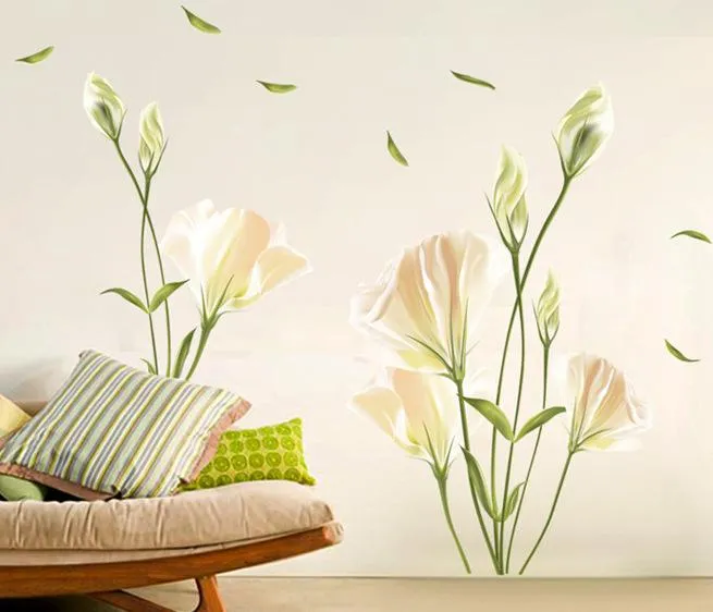 Lily Flowers Wall Sticker On The Wall VinYl Wall Stickers Gome Decor Bedroom Backdrop Wall Decals326D