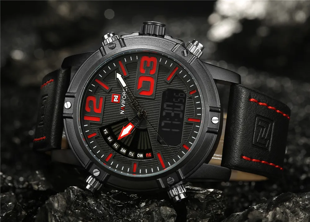 Nouveau NAVIFORCE mode hommes étanche uniforme montre de sport hommes quartz numérique montre en cuir relogio masculino Me239M