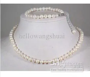Echte weiße Perle Silber Verschluss Halskette Armband Geschenk / Perlenschmuck Sets