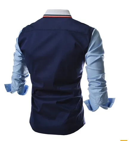 New Fashion Men's Slim Cotone Long Slip Split Joint Color Shirts Fit Abito elegante Camicia 2 Dimensione colore M-2XL CS32
