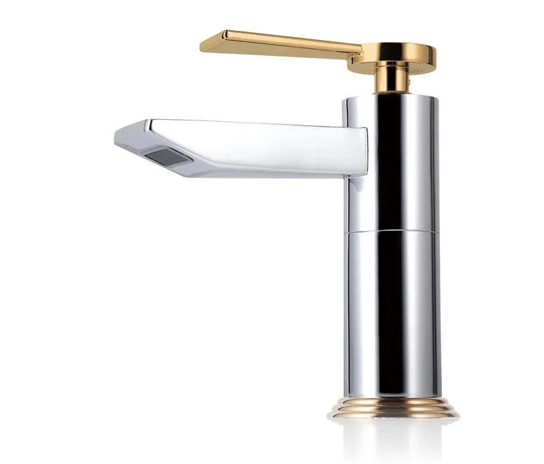 ROLYA Wholesale and Retail Unique Patent Design Single Lever Solid Brass Luxurious Golden Bathroom Basin Faucet