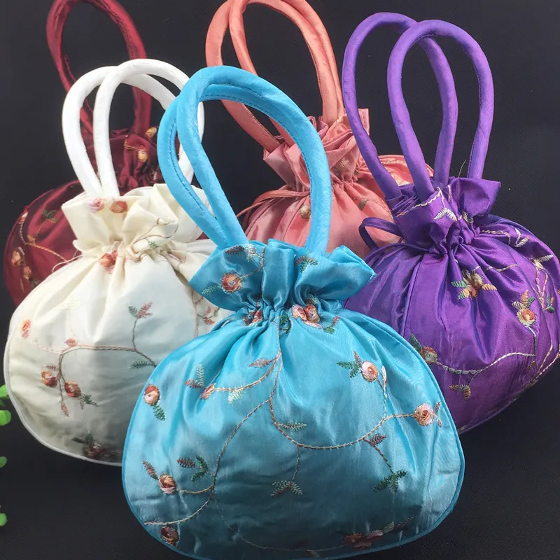 Grande artesanato sacos de natal sacos de cetim saco de presente de cetim china bolsa das mulheres bolsas barato bordado bordado bolsa de empacotamento de aniversário / lote