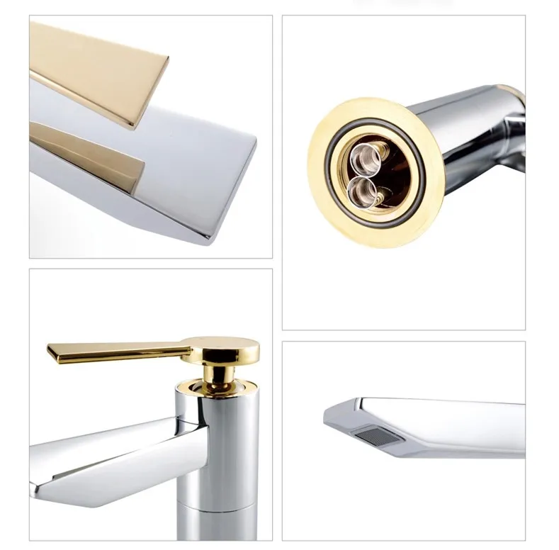 ROLYA Wholesale and Retail Unique Patent Design Single Lever Solid Brass Luxurious Golden Bathroom Basin Faucet