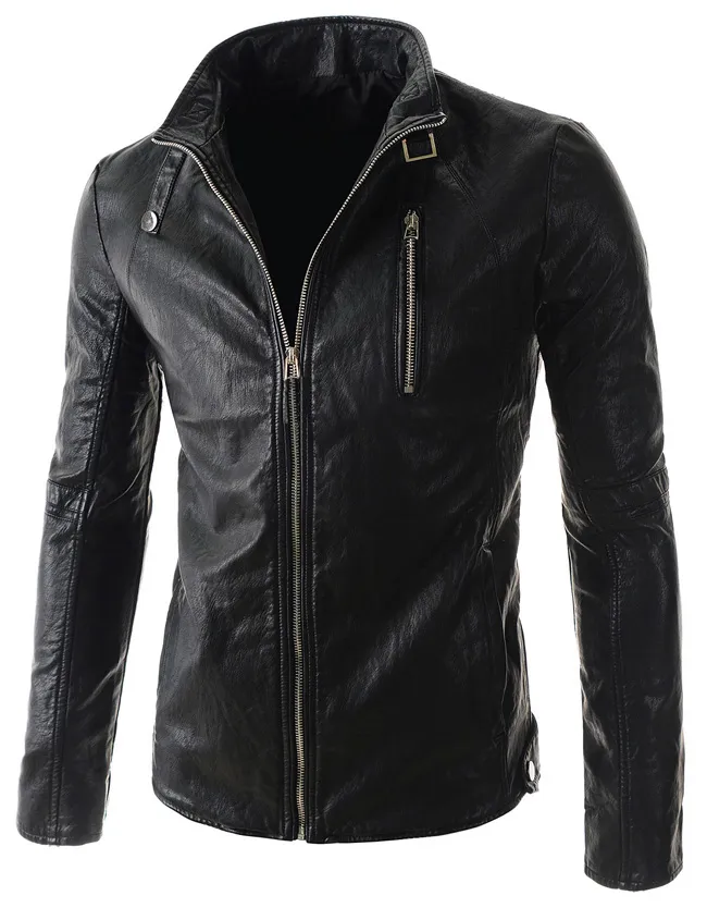 Personalize Men Cool Leather Jacket Long Sleeve Stand Collar PU Motorcycle Jacket For Men Contracted Slim Style Men Overcoat J160118