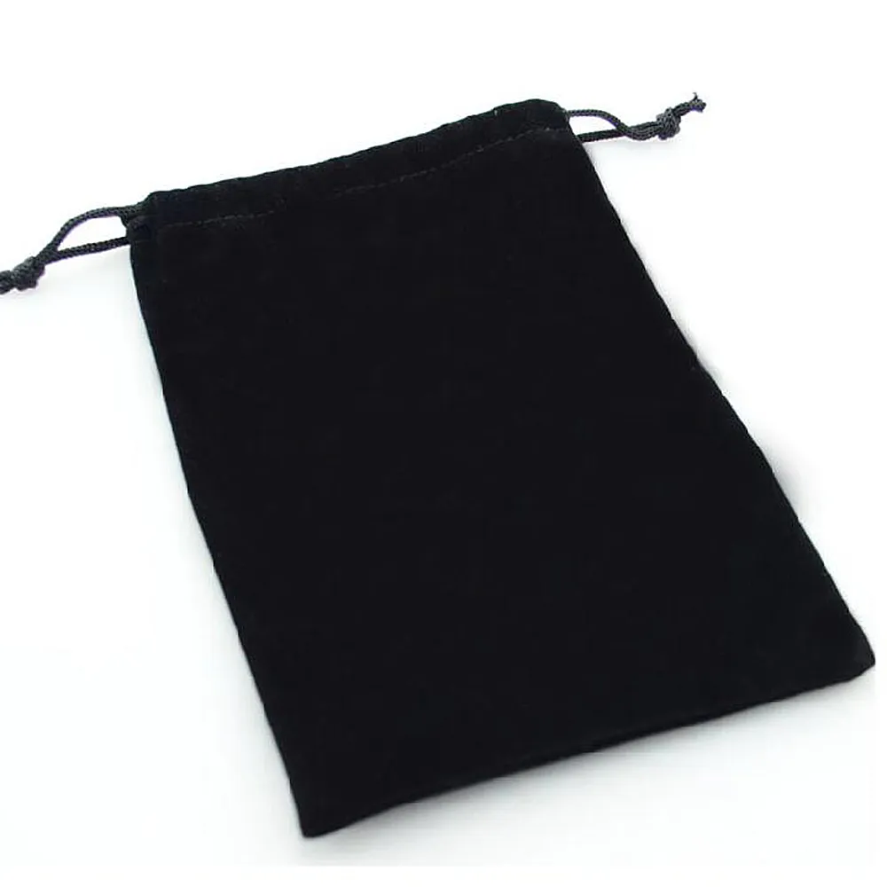 Venta de bolsa de terciopelo con cordón negro completo para joyería, dos tamaños disponibles 3122