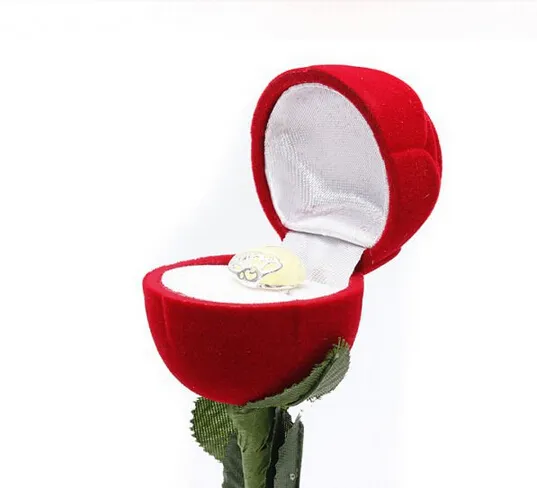 Novelty Red Rose Ring Box For Engagement Wedding Earrings Pendants Jewelry Case253W