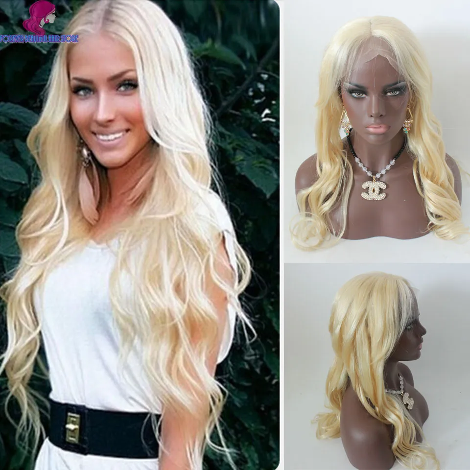 #613 Blonde Unprocessed glueless full lace human hair wigs top quality 150% density body wave