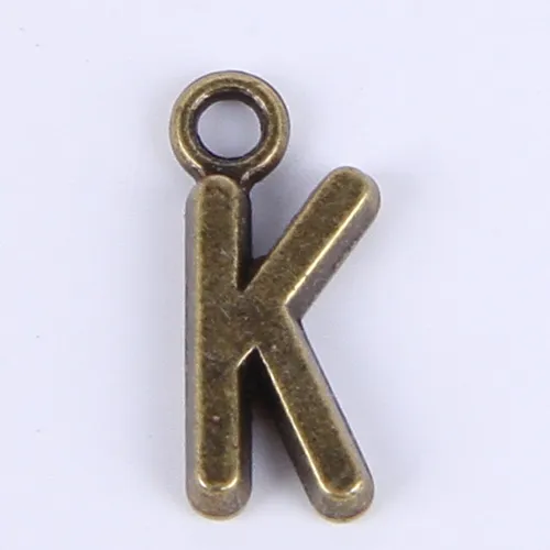 2015 nueva moda antigua aleación de metal chapado en cobre y plata venta A-Z letra del alfabeto K encantos flotantes 200 Uds lote #011x313w