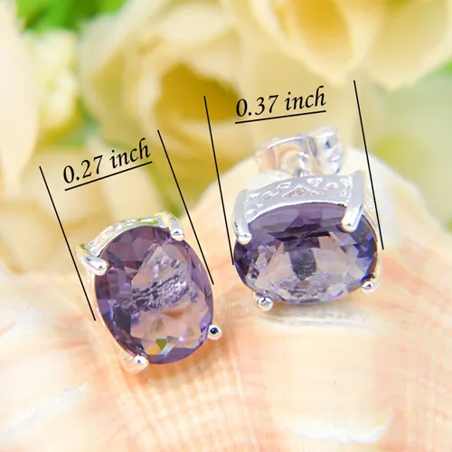 Luckyshine Mystical Purple Amethyst Oval Gems 925 Silver Plated Stud Earrings Jewelry Unisex Stud Earrings3315
