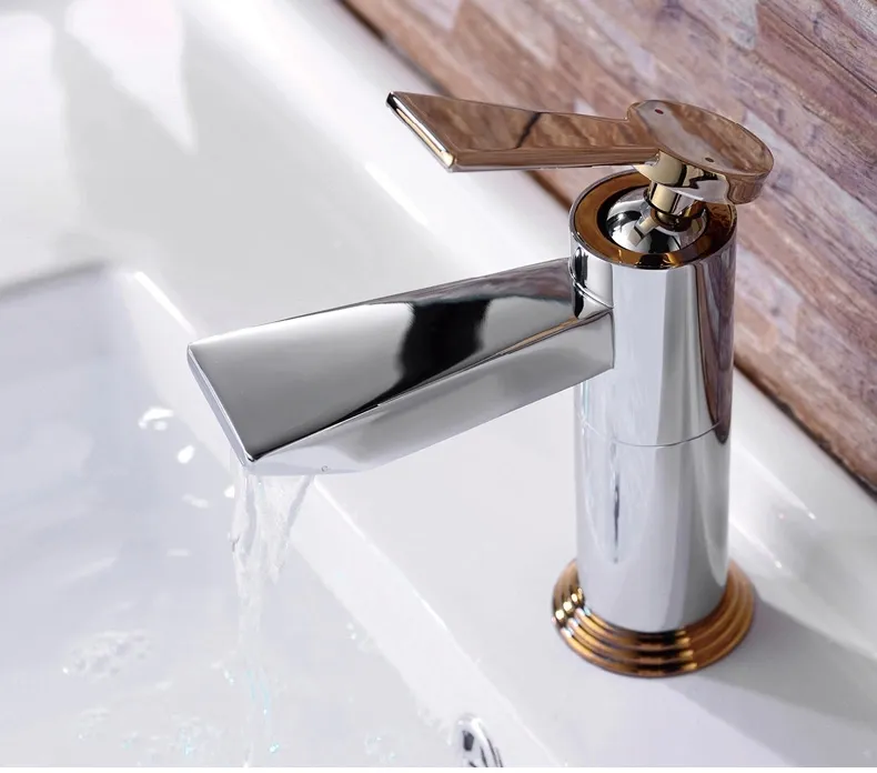 ROLYA Wholesale and Retail Unique Patent Design Single Lever Solid Brass Luxurious Golden Bathroom Basin Faucet