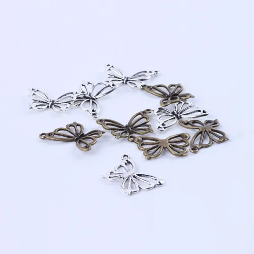 Moda Retro mariposa encantos plata cobre DIY joyería colgante ajuste collar pulseras 100 piezas lote # 5156235r