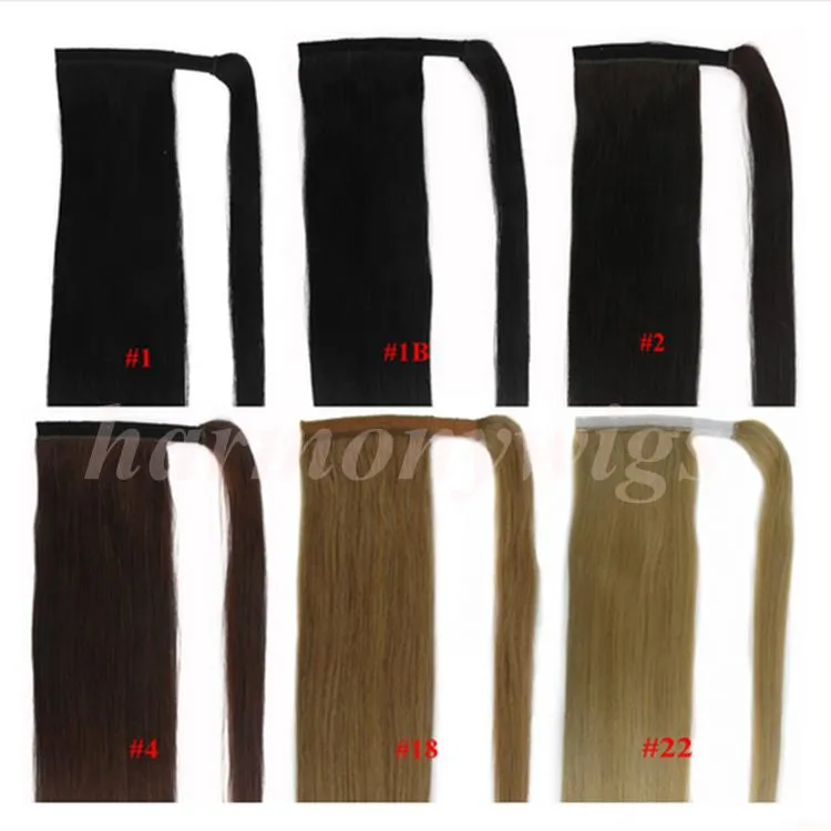 Top quality 100% Human hair Ponytail 20 22inch 100g double Drawn Remy Straight Brazilian Indian hair extensions more colors