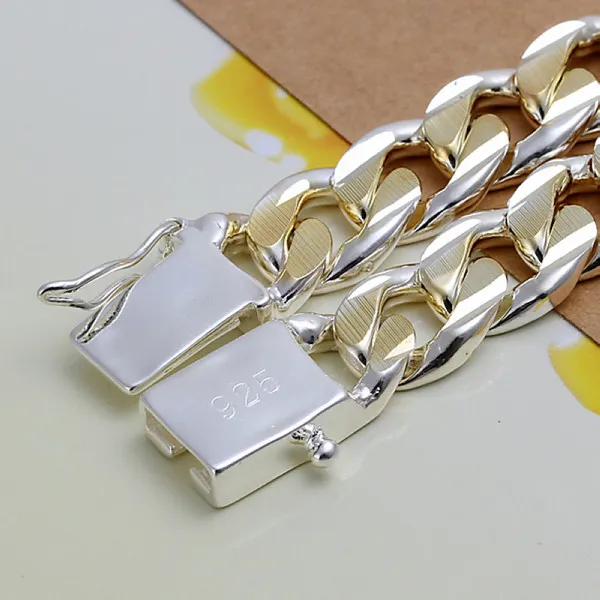 Подарок 925 серебро квадратная пряжка сбоку 10 м дихроичный браслет для мужчин CH091 модная пластина из стерлингового серебра звено цепи 275 м