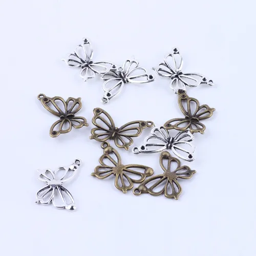 Moda Retro mariposa encantos plata cobre DIY joyería colgante ajuste collar pulseras 100 piezas lote # 5156235r