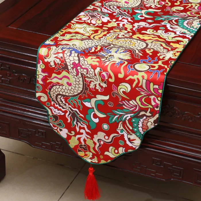 Tjockare etnisk kirin bordslöpare kinesisk stil högdensitet silkesbrokad lång bordduk matbord kuddar party hem dekoration2806