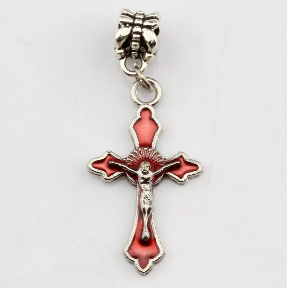 Emalia Jezus Cross Crucifix Urok wisiorki chrześcijańskie symbol aluminiowy koralik do biżuterii tworzących naszyjniki 268U